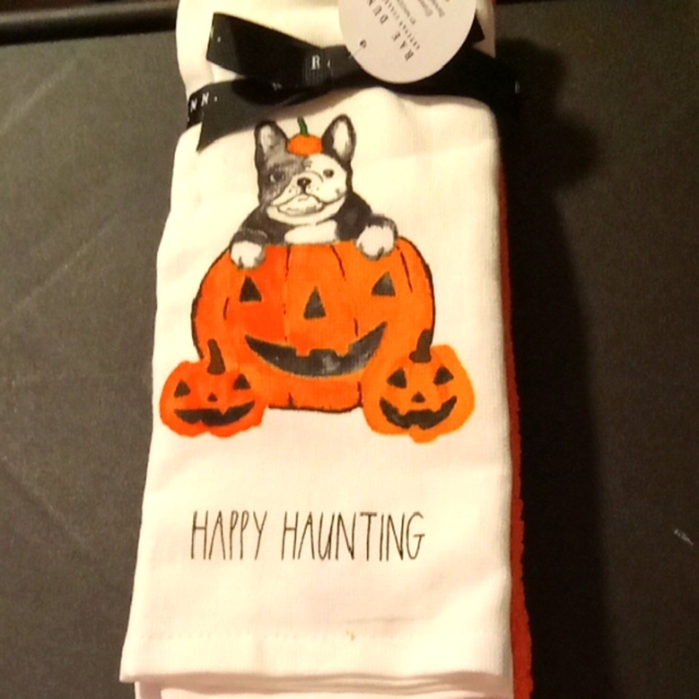 Rae Dunn Set Of 3 Halloween Bull Dog Towel Set